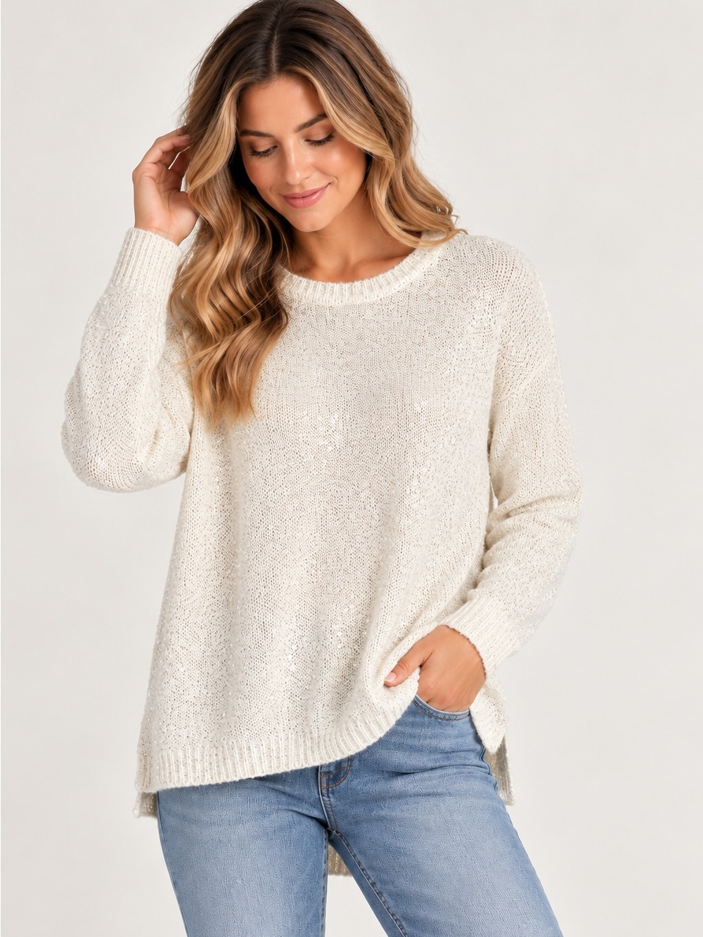 Calvin Klein Women’s White Sparkle detail sweater Size Small